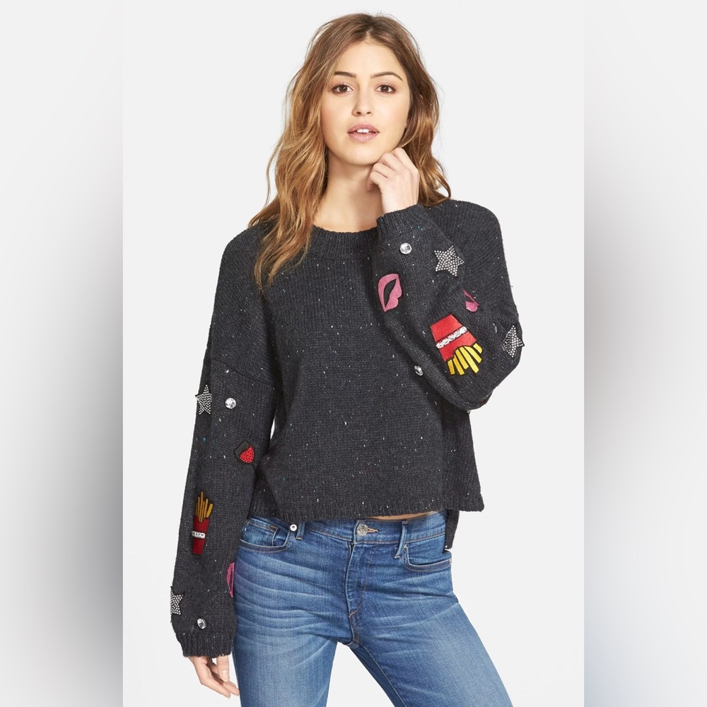 Wildfox “French Fries & Kisses” Embellished Sweater